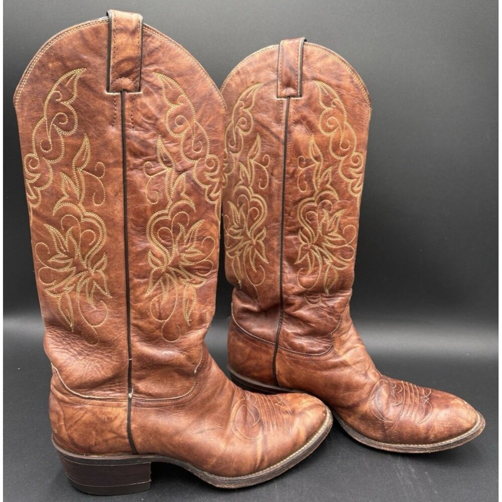 Justin Women's Boots 8.5 B Brown Leather Cowgirl Mid-Calf Western Chestnut GUC